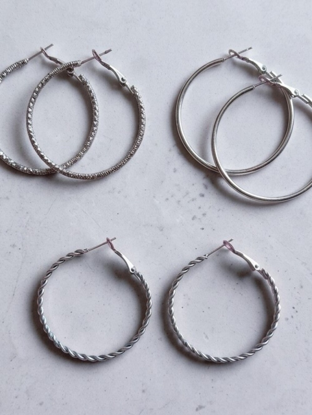 NWT Silver Tone Hoop Earrings Bundle Set of 3 Pairs | Textured, Smooth & Twisted